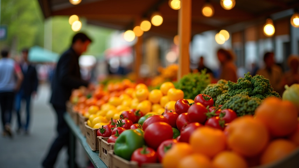 Sacs de fruits et légumes frais au marché local, achat responsable et économique