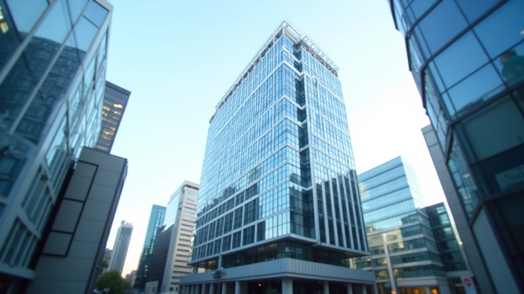 Quartier financier moderne avec bâtiments et institutions financières représentant la BCE